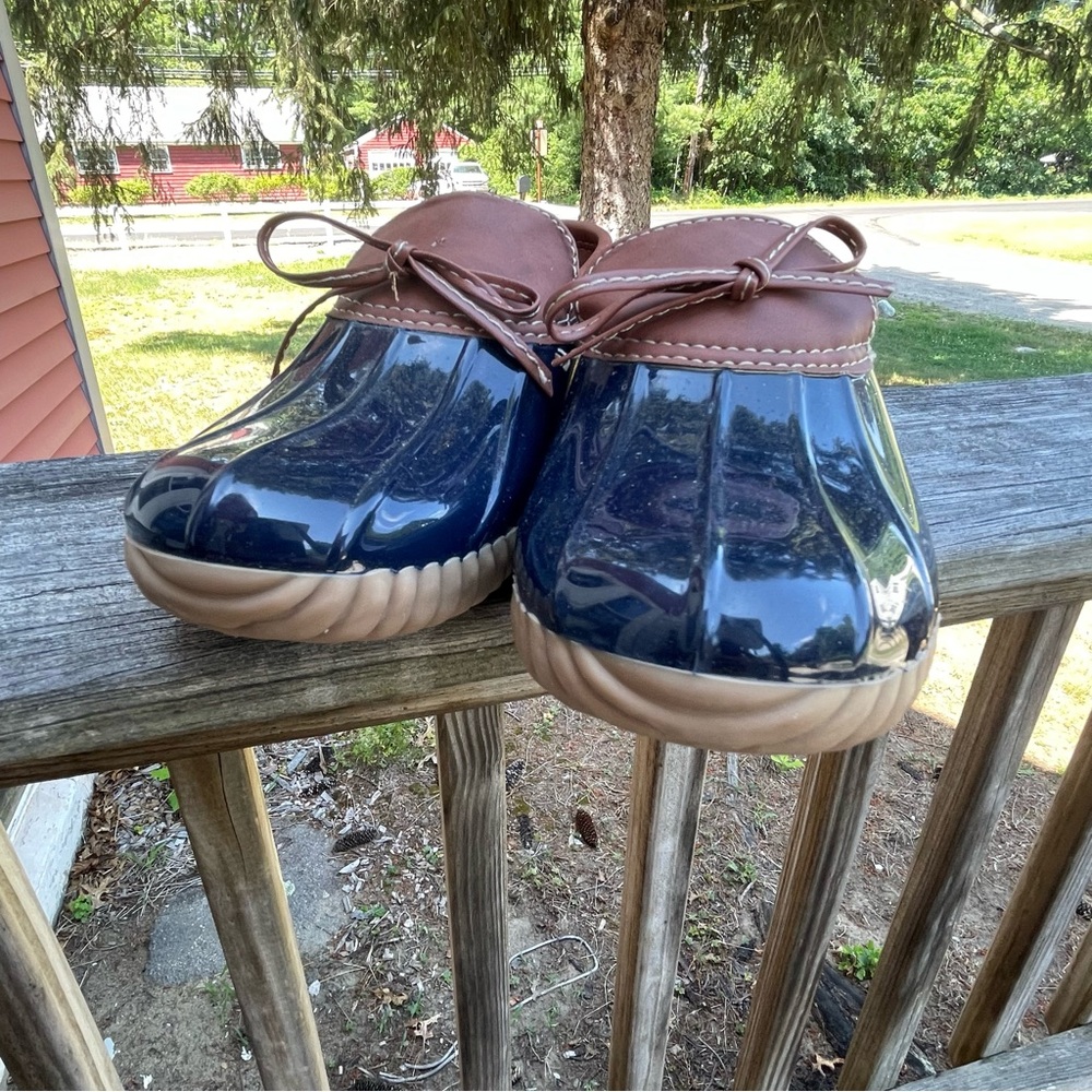 Yoki Women's Glossy Blue and Brown Rain Duck Shoes - Picture 3 of 9